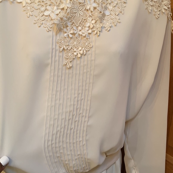 Vintage Ivory cream oversized floral lace collar church dress large - Picture 11 of 17